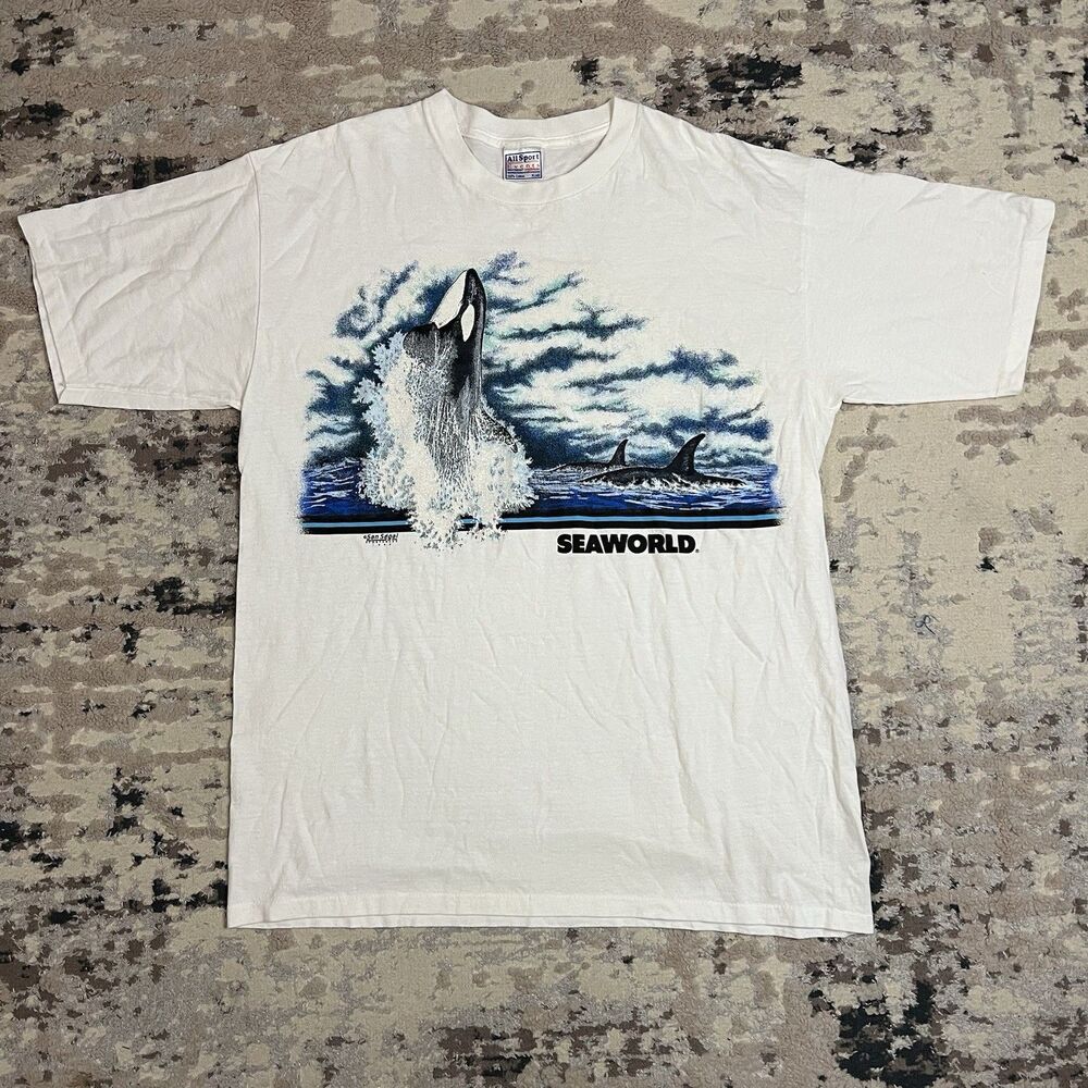 Vtg Sea World Shirt Orca Killer Whale '89 San Segal XL Glitter Single Stitch EUC